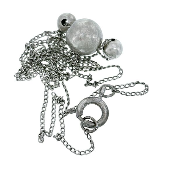 Vintage Sterling Silver 925 Triple Ball Minimalist Design Necklace 19" - Picture 2 of 5